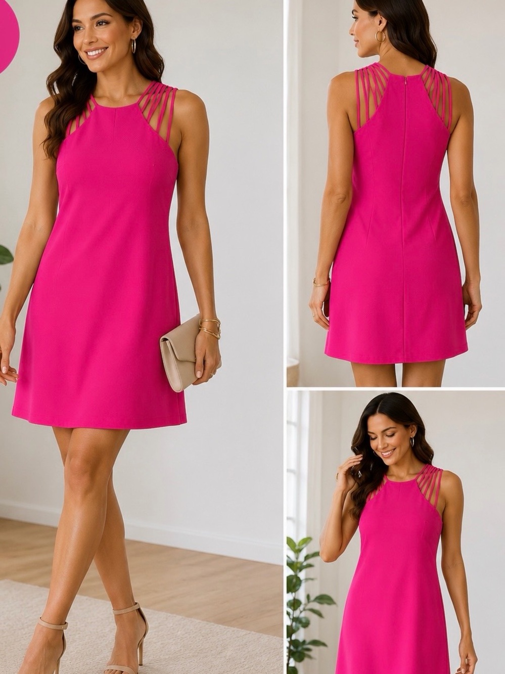 Dress the Population Fuchsia Strappy Halter Mini Dress